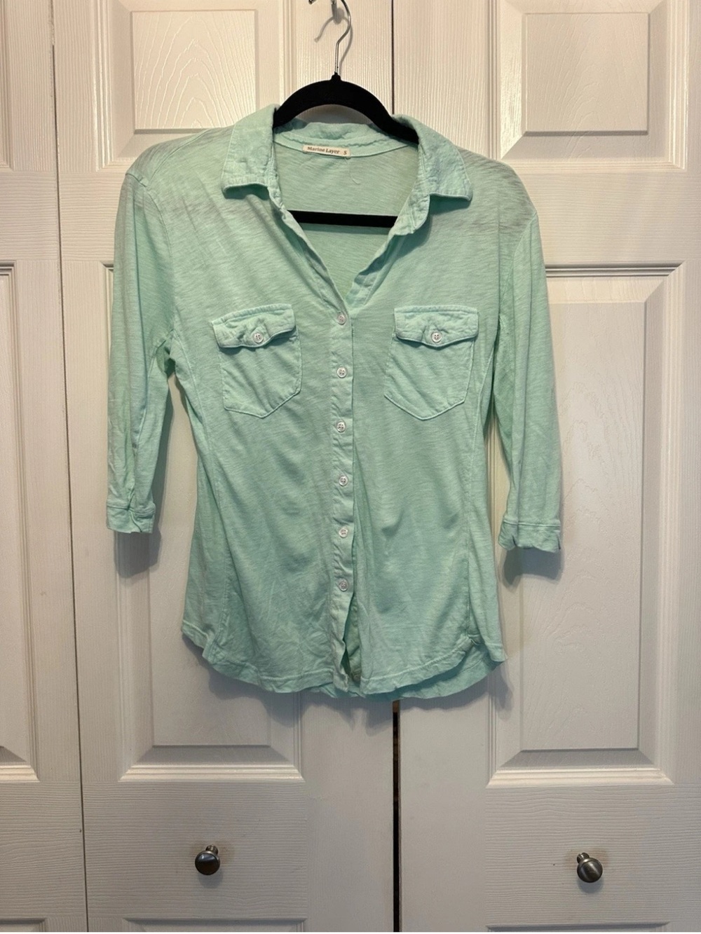 Marine Layer Mint Green Button-Down Shirt with Chest Pockets